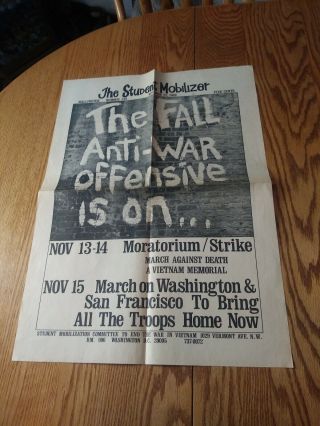 Rare 1969 Anti Vietnam War Protest Poster Student Mobilization Committe
