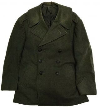Vintage Post - Wwii Us Marine Corps Green Wool Coat Peacoat 1948 Military Usmc 6 - S