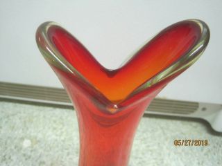 Vintage Italy hand blown large Art Glass Vase yellow to orange to red 2