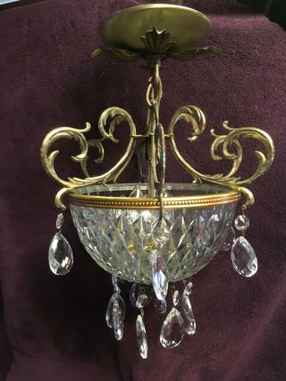 Antique French Ćhandalier Ornate Light Cut Crystal Glass Bowl Style “3” Bulb