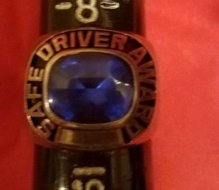 Sterling Silver Vtg.  Mta Safe Driver Award Blue Crystal Ring Size 9
