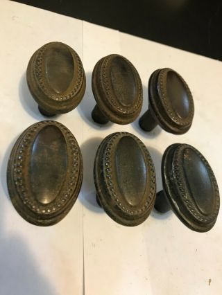 6 Shabby Old Antique Arts Craft Deco Victorian Beaded Oval Door Knobs Hardware