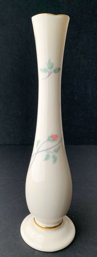 Lenox Rose Manor 7½” Bud Vase Pink Rose Buds Gold Trim Porcelain USA 1980s 2
