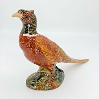 Vintage Rosemeade Ring Neck Rooster Pheasant Figurine Large North Dakota Pottery