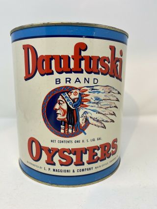 Vintage Daufuski Oyster Can 1 Galllon Maggioni & Co Savanah,  Ga Ex.