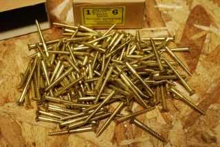 Qty (143) 6 X 1 - 1/2 " Flat Head Brass Wood Screws - National - Nos W Box Bs11