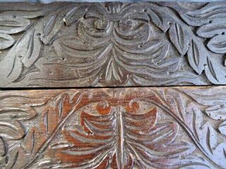 Two 17th Century Oak Carved Large Scrolling Leaves Coffer Rails