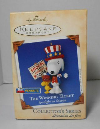 2004 Hallmark Peanuts Gang Spotlight On Snoopy Woodstock Winning Ticket Ornament