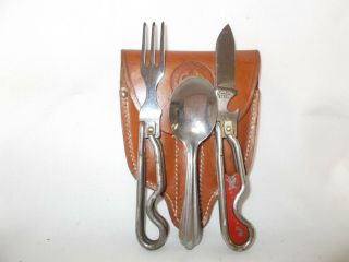Vintage Boy Scouts Utensil Kit Geo Schrade Knife/ Fork/ Spoon And Case