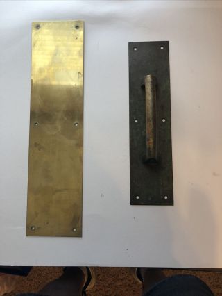 Antique Vintage Set Of Solid Brass Door Pull And Finger Push Plate