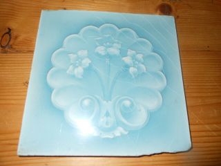 One Antique Arts and craft tile Art Nouveau Sherwins blue 2