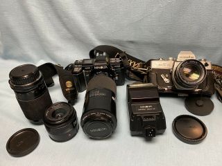 Vintage Minolta Srt 101 35mm Slr Film Camera With Maxxum 7000 Bundle Wt.