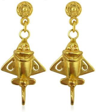 Across The Puddle 24k Gp Quimbaya Ancient Flyer / Golden Jet - 3 Dangle Earrings