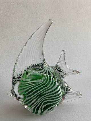 4.  5” Green/clear/white Murano Style Art Glass Angel Fish Paperweight/figurine