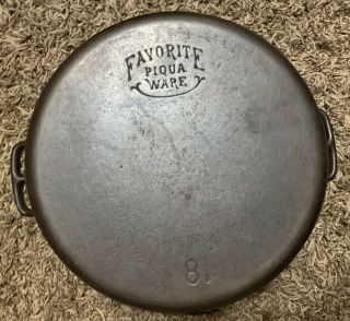 Vintage Favorite Piqua Ware Cast Iron No.  8 Pan With Lid Skillet Dutch Oven 4 Qt 2