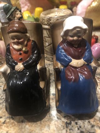Old Man Woman Couple Rocking Chairs Salt & Pepper Shakers - Vintage Really Rock