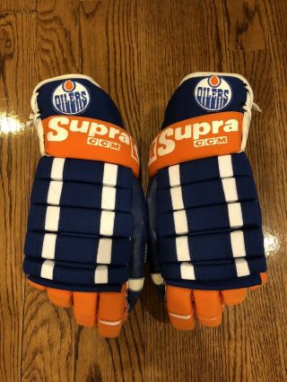 Near Vintage 1980s Edmonton Oilers Ccm Supra Pro Hockey Gloves M - Hg115s Euc