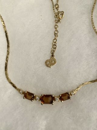 Signed Christian Dior Vintage Necklace With Amber And Clear Crystal Stones 2