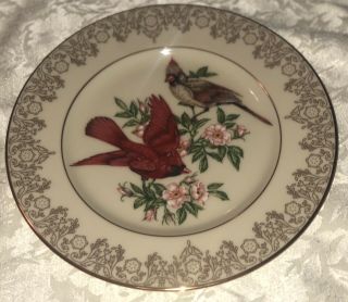 1989 Lenox Cardinal Garden Bird Plate Cream Porcelain With Gold Trim 8.  25 "