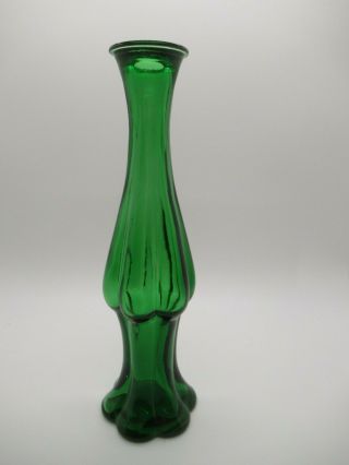 Vintage Avon Emerald Green Glass Bud Flower Vase - Unusual Shape 8 " High - Pretty
