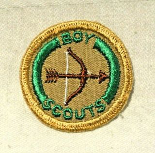 Bow Arrow Boy Scout Archer Proficiency Award Badge Tan Cloth Troop Large $1