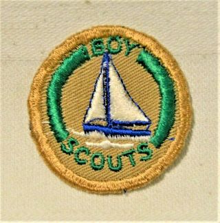 Sail Boat Boy Scout Boat Builder Proficiency Award Badge Tan Cloth Troop Small