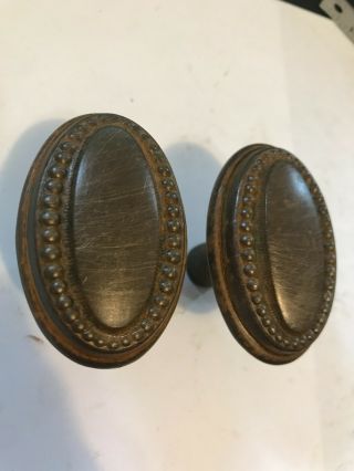 2 Shabby Old Antique Arts Craft Deco Victorian Beaded Oval Door Knobs Hardware