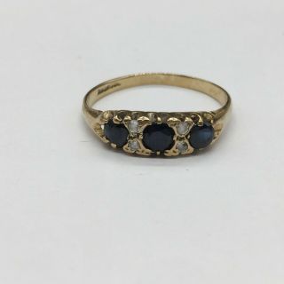 Vintage Solid 9ct Gold Sapphire Diamond Set Cocktail Ladies Ring Size R