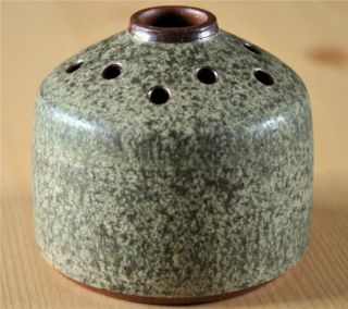 Vtg Denis Vibert 3 " Green Flower Frog Vase Weed Pot Mcm Studio Art Pottery Maine