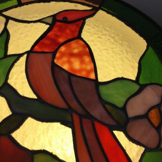 Vintage Leaded Stained Glass Window Flowers And Bird/ Robin A,  Craftsmanship