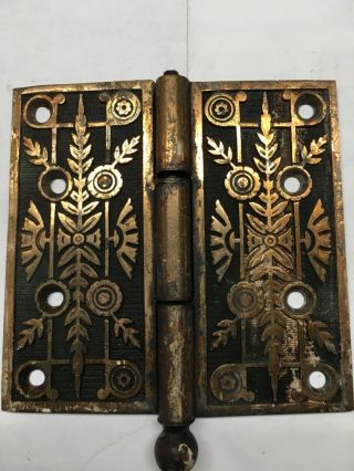 Large Antique Victorian Eastlake Door Hinge 4.  5 " Brass