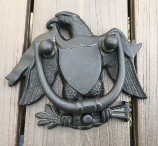 Vintage Black Cast Iron Eagle With Shield Patriotic Door Knocker