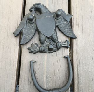 Vintage Black Cast Iron Eagle With Shield Patriotic Door Knocker 2