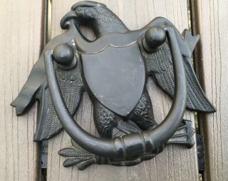 Vintage Black Cast Iron Eagle With Shield Patriotic Door Knocker 3