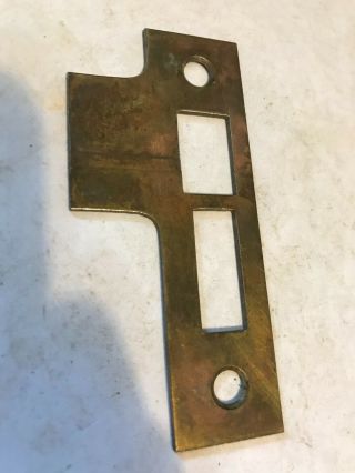 Old Brass Plated Steel Door Jamb Mortise Lock 3 9/16 " Strike Plate Catch Keeper