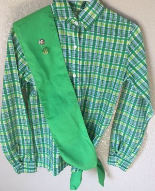 Vintage Girl Scout Cadette Uniform Blouse - Sash - Pins 1980’s