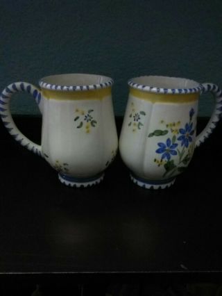 2pc Set Potpourri Designs Mugs Porcelain White With Blue Flowers