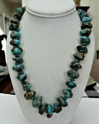 38 1/2 " Long Vintage Navajo Huge Turquoise Nugget Heishi Bead Necklace 159.  2 Gr