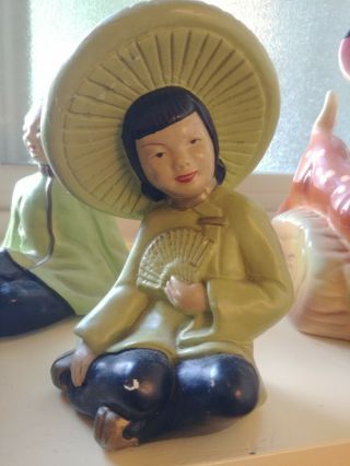 Chalkware Woman Asian Oriental Figure Esther Hunt Signed Mcm Mid Century Modern