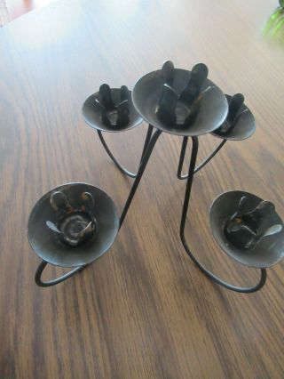 Black Wrought Iron Table Top 5 Candle Holder Candelabra - Use Candles Or Votive