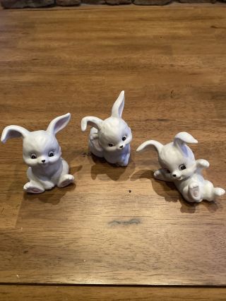 Vintage Homco Porcelain White Bunny Figurines Easter Decor Set Of 3 1458
