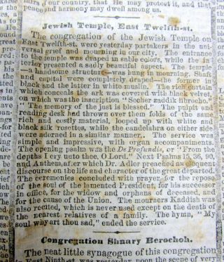 1865 newspaper w REACTION o JEWISH SYNAGOGUES to ABRAHAM LINCOLN ASSASSINATION 3