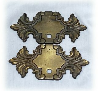 2 Vtg Decorative Shapely Brass Back Plate For Drawer Pull Backplates Square Hole
