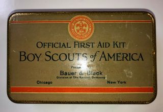 Vintatge Boy Scouts Of America Official First Aid Kit - Bauer & Black - Chicago/ny