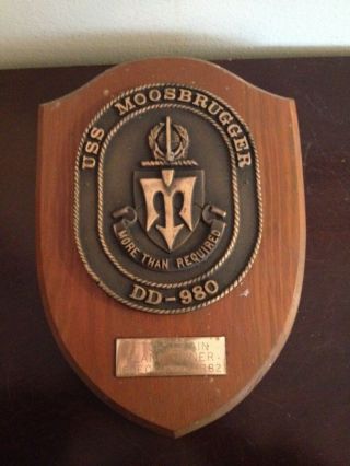 Vintage Uss Moosbrugger Dd - 980 Navy Heavy Wood & Metal Plaque More Than Required