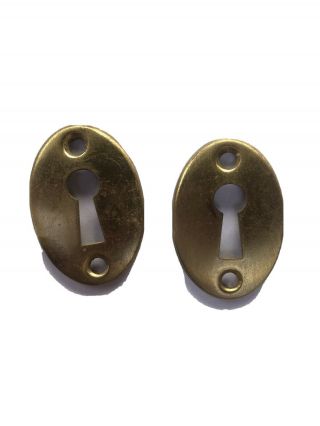 2 Vintage Brass Skeleton Key Hole Covers Plates Escutcheon Door Hardware