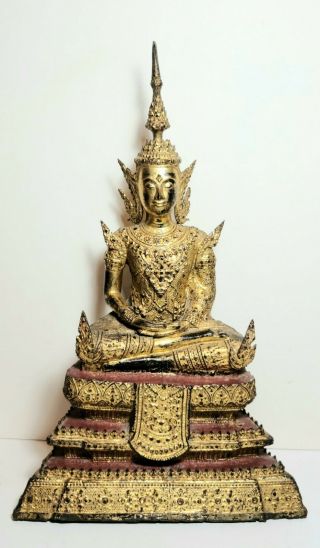 Antique Thai Rattanakosin Period Gilded Bronze Buddha 19th.  Century