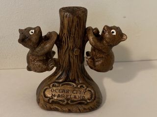 Vintage Treasure Craft Ocean City Maryland Bear Cub Tree Salt And Pepper Shakers