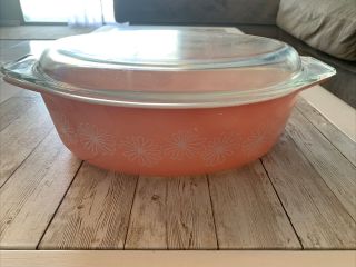 Vintage Pyrex Pink Daisy 045 Casserole Baking Dish 2 1/2 Qt,  W/ Lid