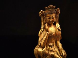 A Rare Chinese Antique Liao Dynasty Gilt Bronze Seated Pensive Bodhisattva 2